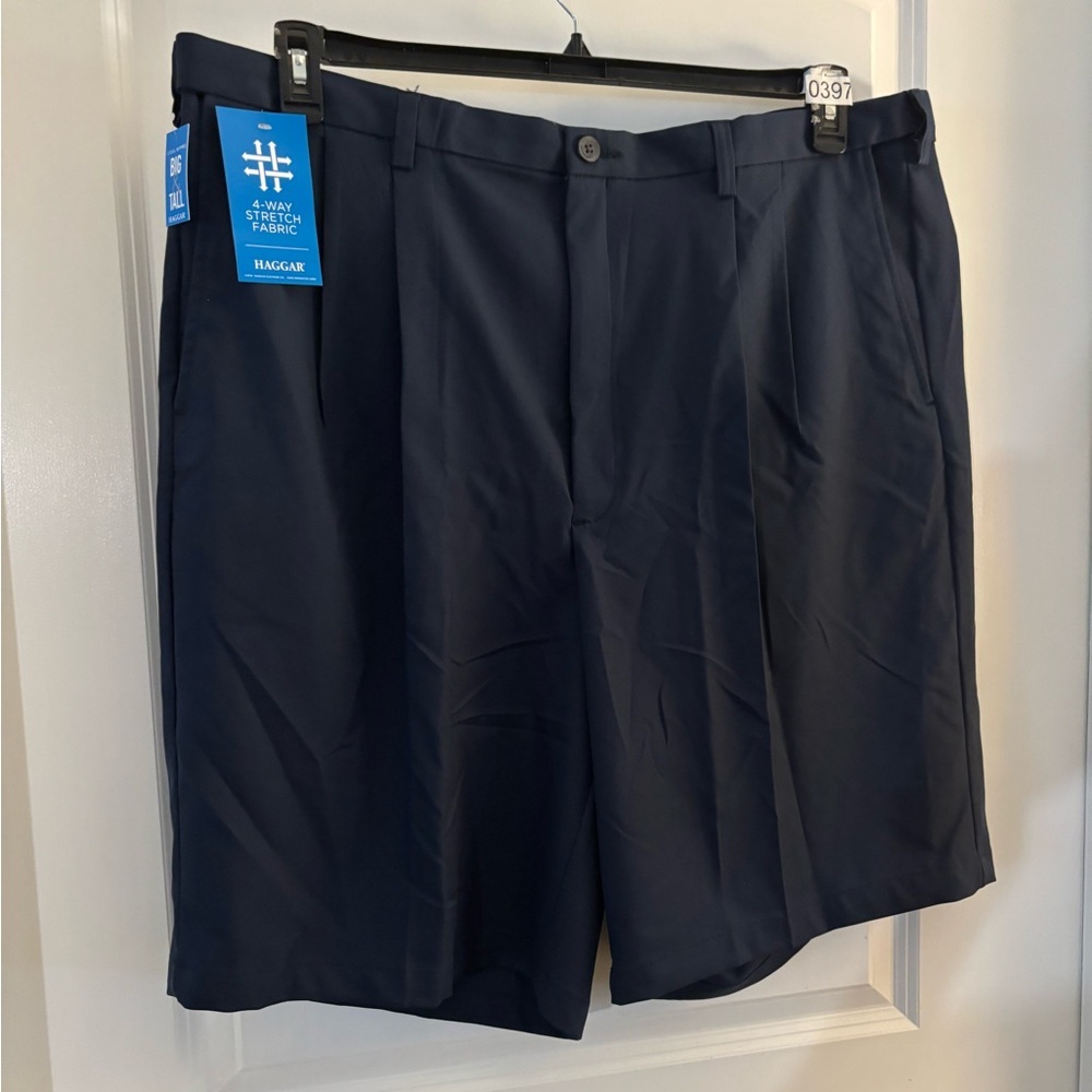 Haggar Men's Navy 4-Way Stretch Pro Pleated Shorts Sz 44 NWT